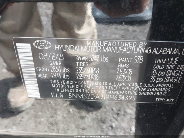 Продажа на аукционе авто 2023 Hyundai Santa Fe Sel, vin: 5NMS2DAJ1PH634395, номер лота: 46158532