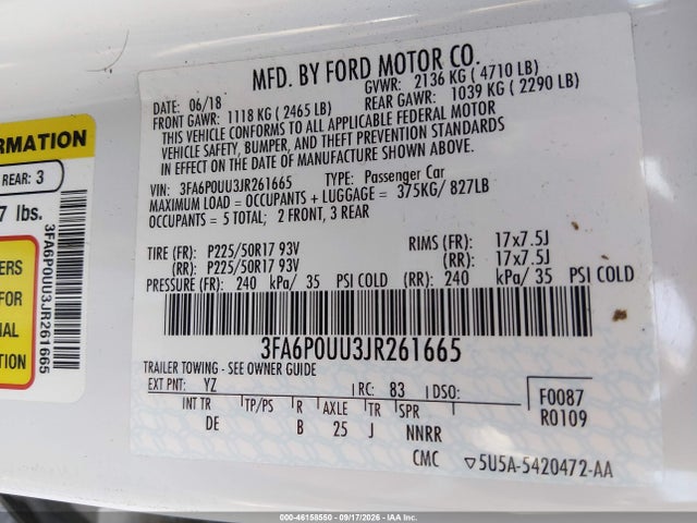 Ford Fusion Hybrid S 2018 3FA6P0UU3JR261665 Image 9