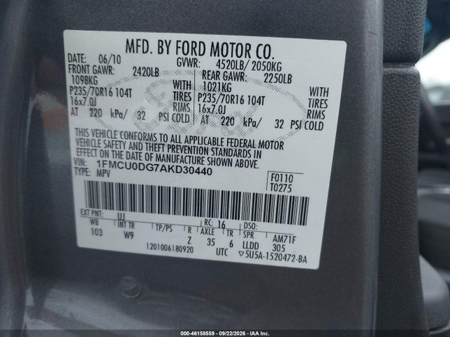 Aukcja sprzedaży 2010 Ford Escape Xlt, vin: 1FMCU0DG7AKD30440, numer aukcji: 46158559