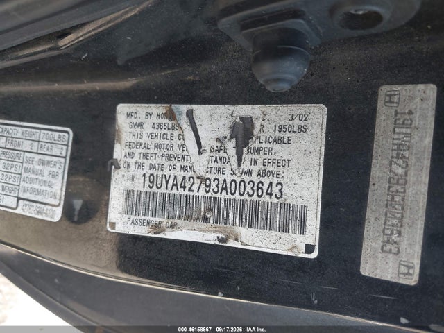 Aukcja sprzedaży 2003 Acura Cl 3.2 Type S, vin: 19UYA42793A003643, numer aukcji: 46158567
