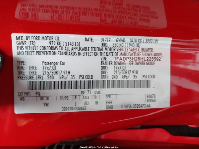 Продаж на аукціоні авто 2017 Ford Focus Sel, vin: 1FADP3H26HL225592, номер лоту: 46158592