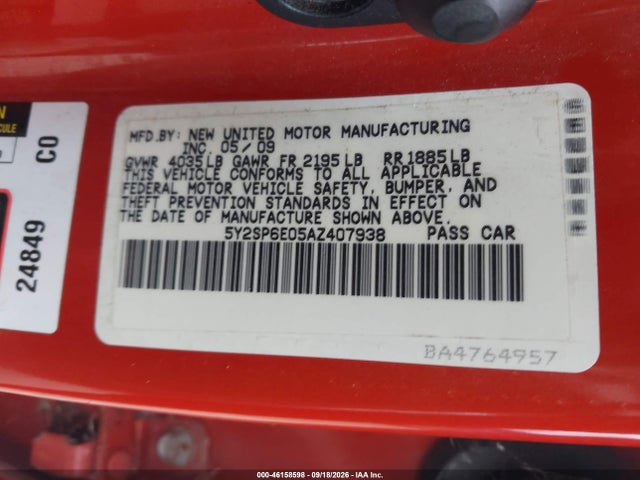 46158598 :رقم المزاد ، 5Y2SP6E05AZ407938 vin ، 2010 Pontiac Vibe مزاد بيع