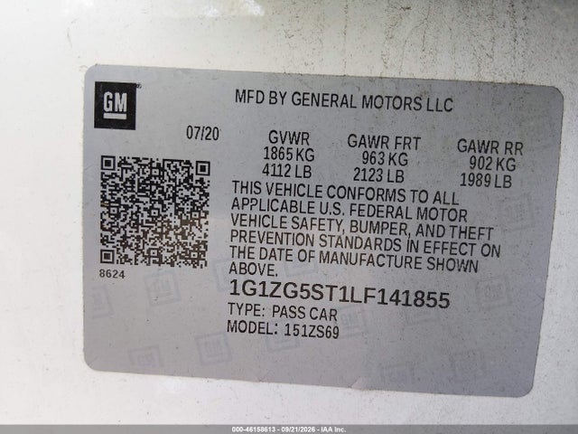 Aukcja sprzedaży 2020 Chevrolet Malibu Fwd Rs, vin: 1G1ZG5ST1LF141855, numer aukcji: 46158613