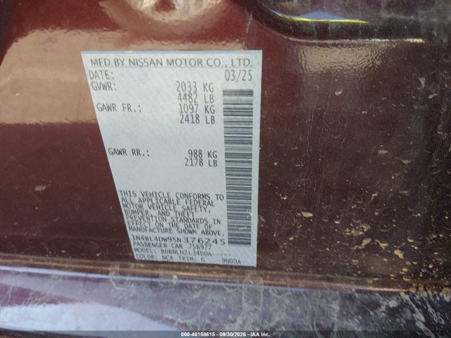 Aukcja sprzedaży 2025 Nissan Altima Sv Awd, vin: 1N4BL4DW9SN376245, numer aukcji: 46158615