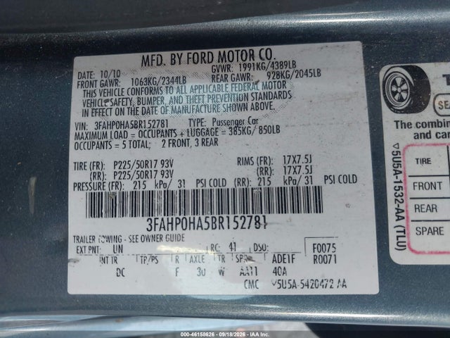 Продаж на аукціоні авто 2011 Ford Fusion Se, vin: 3FAHP0HA5BR152781, номер лоту: 46158626