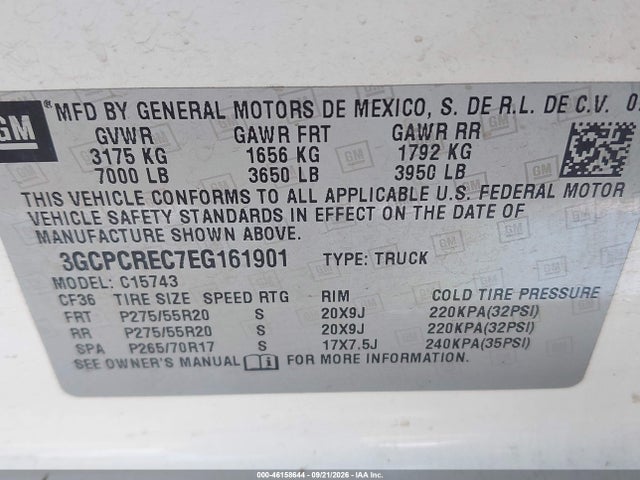 Aukcja sprzedaży 2014 Chevrolet Silverado 1500 1lt, vin: 3GCPCREC7EG161901, numer aukcji: 46158644
