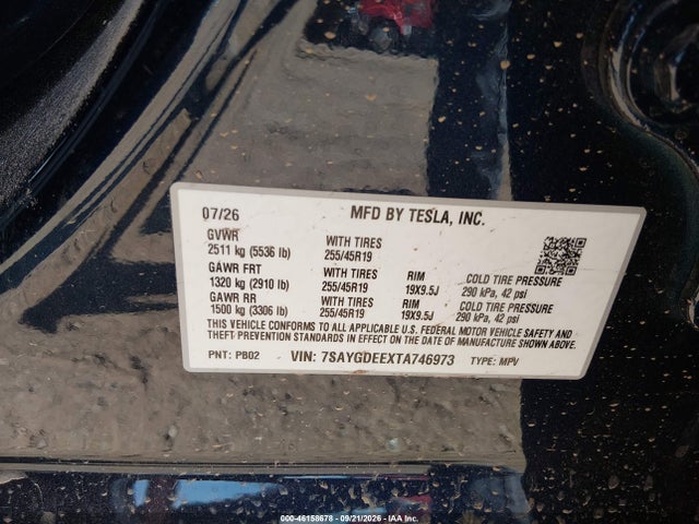 7SAYGDEEXTA746973 Tesla Model Y All-wheel Drive/long Range Launch Series/premium All-wheel Drive