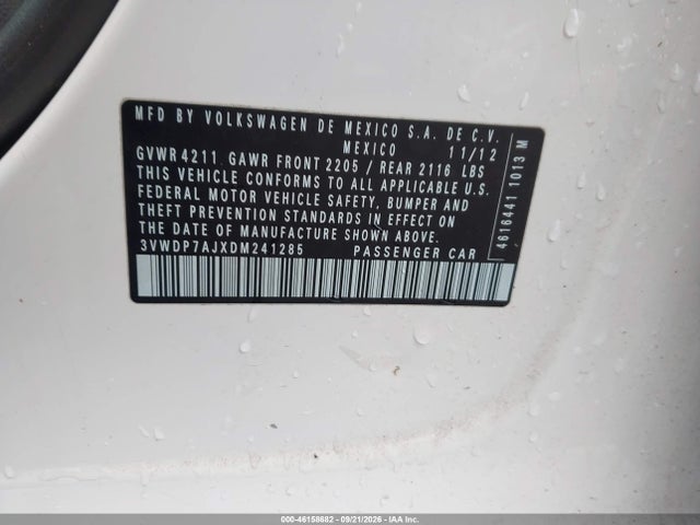 46158682 :رقم المزاد ، 3VWDP7AJXDM241285 vin ، 2013 Volkswagen Jetta 2.5l Se مزاد بيع