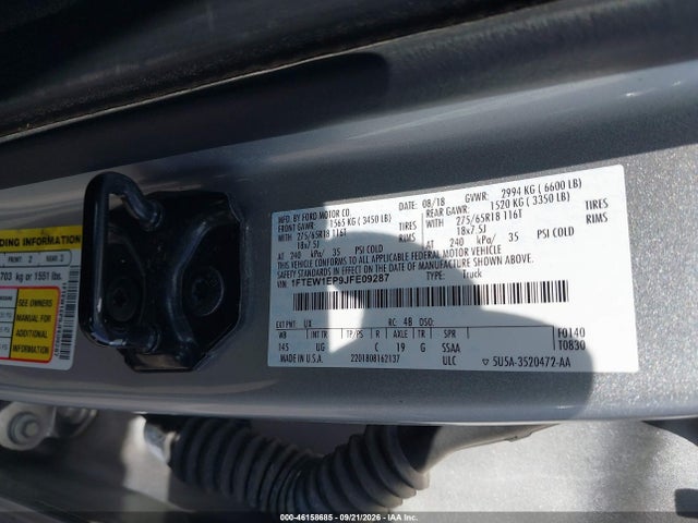 Aukcja sprzedaży 2018 Ford F-150 Xlt, vin: 1FTEW1EP9JFE09287, numer aukcji: 46158685