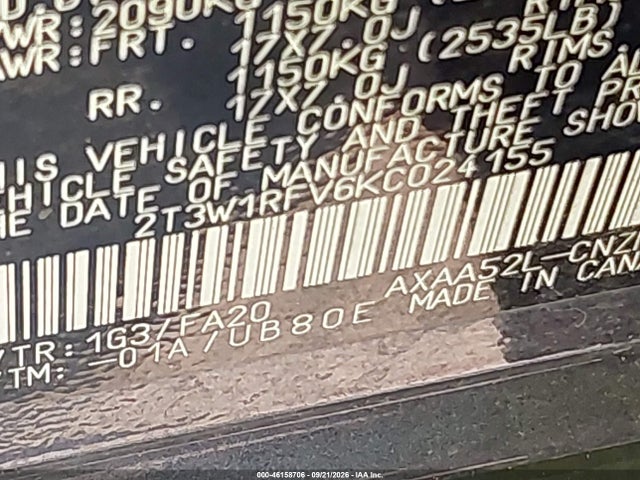 Toyota Rav4 Xle 2019 2T3W1RFV6KC024155 Image 9