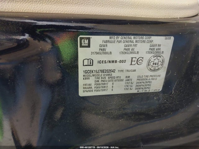 Продаж на аукціоні авто 2008 Chevrolet Silverado 1500 Lt1/lt2/ltz/work Truck, vin: 1GCEK19J78E202642, номер лоту: 46158719