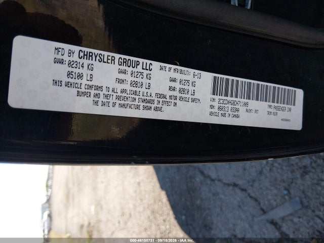 46158731 :رقم المزاد ، 2C3CDXHG8DH711009 vin ، 2013 Dodge Charger Sxt مزاد بيع