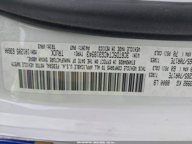 46158735 :رقم المزاد ، 3C6TD5CT4CG318943 vin ، 2012 Ram 2500 St مزاد بيع