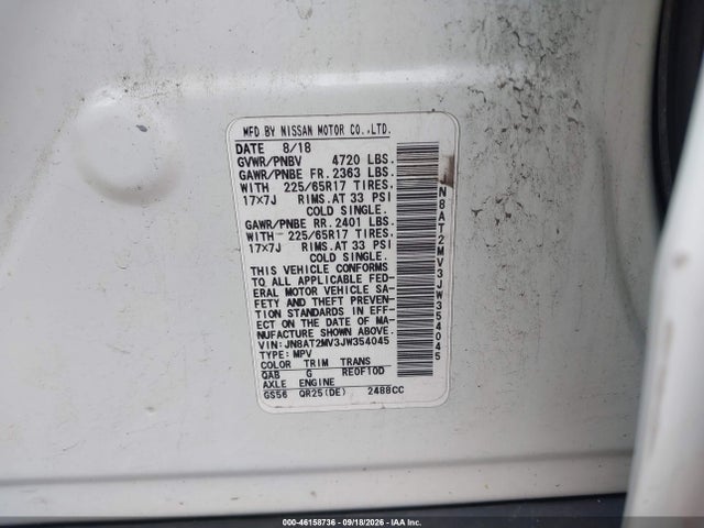 Aukcja sprzedaży 2018 Nissan Rogue Sv, vin: JN8AT2MV3JW354045, numer aukcji: 46158736