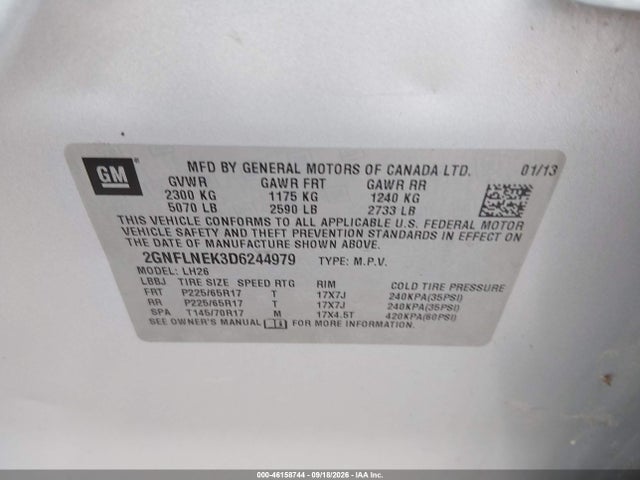Продаж на аукціоні авто 2013 Chevrolet Equinox 2lt, vin: 2GNFLNEK3D6244979, номер лоту: 46158744