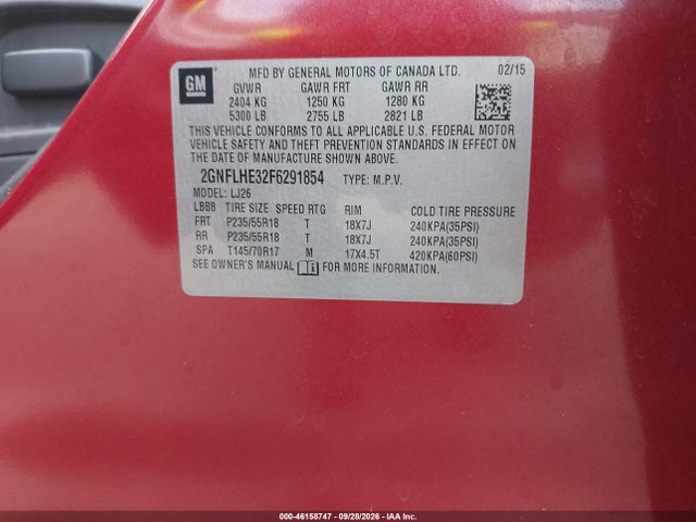 Продаж на аукціоні авто 2015 Chevrolet Equinox Ltz, vin: 2GNFLHE32F6291854, номер лоту: 46158747