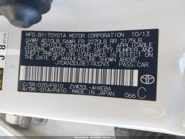 Toyota Prius Two 2014 JTDKN3DU3E1743293 Image 9
