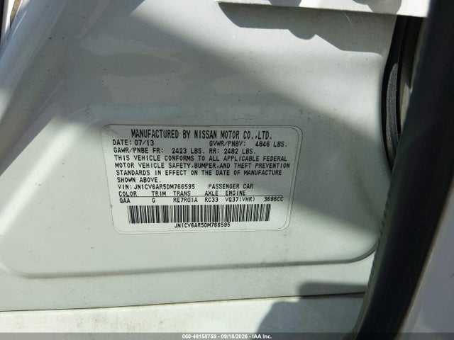 Aukcja sprzedaży 2013 Infiniti G37x, vin: JN1CV6AR5DM766595, numer aukcji: 46158759