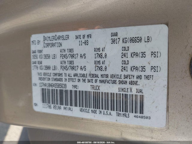 Продажа на аукционе авто 2004 Dodge Ram 1500 Slt/laramie, vin: 1D7HA18N64S585639, номер лота: 46158780