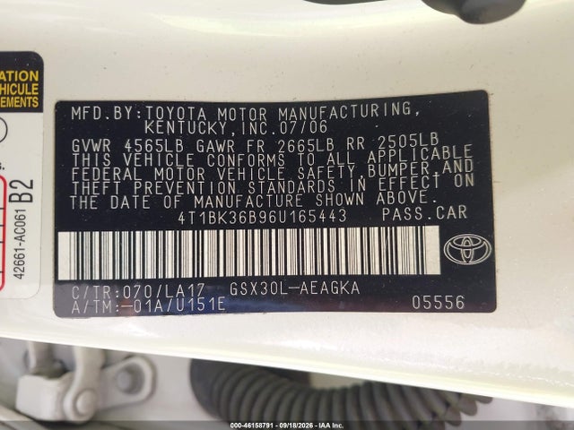 Aukcja sprzedaży 2006 Toyota Avalon Xls, vin: 4T1BK36B96U165443, numer aukcji: 46158791