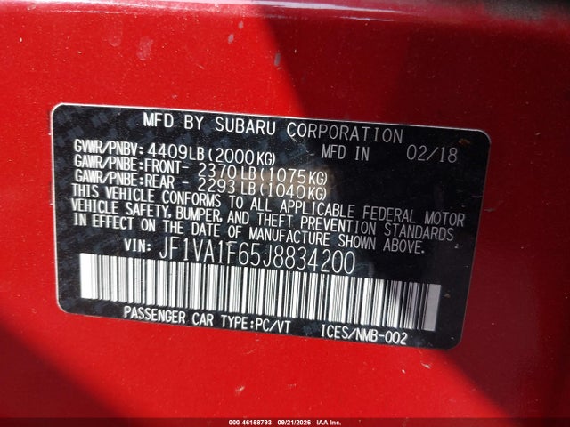 Subaru Wrx Limited 2018 JF1VA1F65J8834200 Image 9