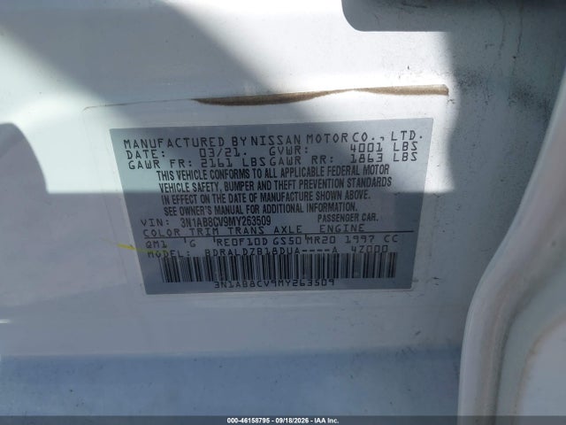 Продажа на аукционе авто 2021 Nissan Sentra Sv Xtronic Cvt, vin: 3N1AB8CV9MY263509, номер лота: 46158795