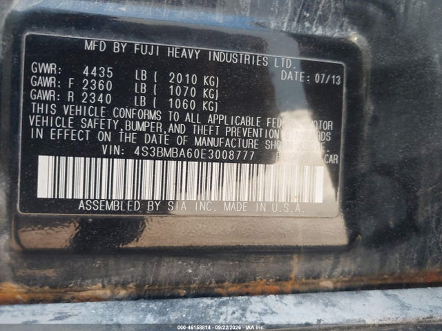 46158814 :رقم المزاد ، 4S3BMBA60E3008777 vin ، 2014 Subaru Legacy 2.5i مزاد بيع
