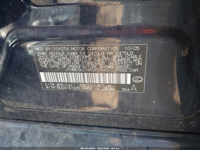Продаж на аукціоні авто 2006 Lexus Is 350, vin: JTHBE262165001943, номер лоту: 46158820
