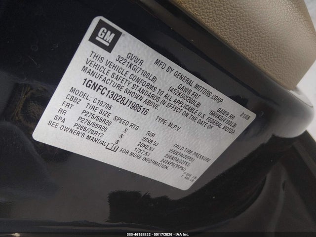 46158832 :رقم المزاد ، 1GNFC13028J198516 vin ، 2008 Chevrolet Tahoe Ltz مزاد بيع