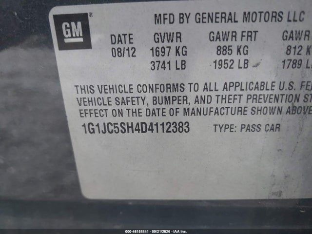 46158841 :رقم المزاد ، 1G1JC5SH4D4112383 vin ، 2013 Chevrolet Sonic Lt Auto مزاد بيع