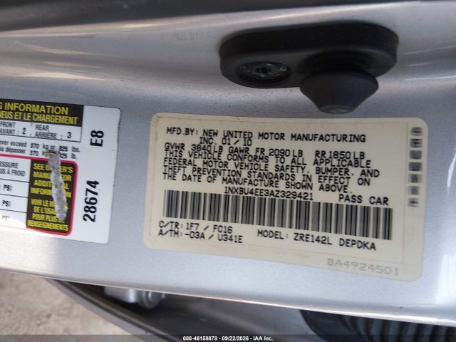 Aukcja sprzedaży 2010 Toyota Corolla Le, vin: 1NXBU4EE3AZ329421, numer aukcji: 46158878