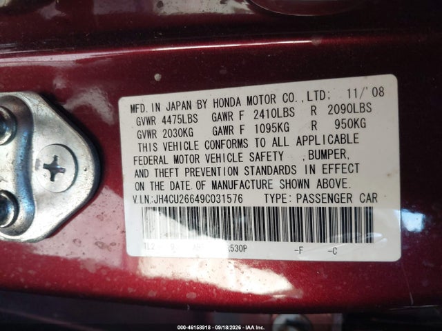 Aukcja sprzedaży 2009 Acura Tsx, vin: JH4CU26649C031576, numer aukcji: 46158918