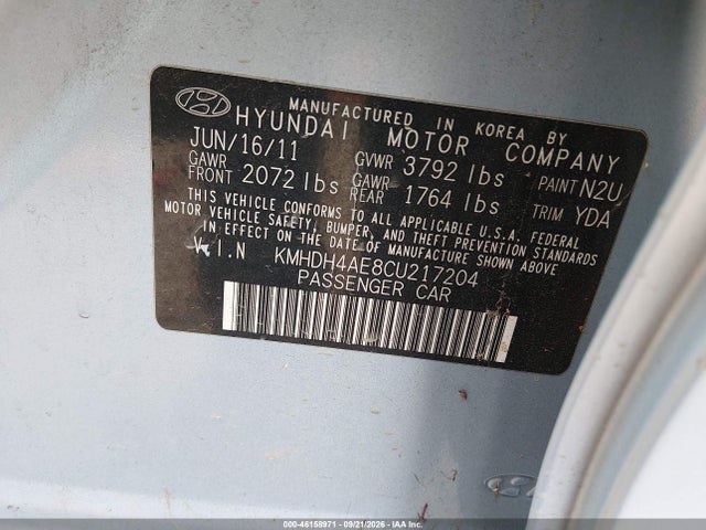 Продаж на аукціоні авто 2012 Hyundai Elantra Limited (ulsan Plant), vin: KMHDH4AE8CU217204, номер лоту: 46158971