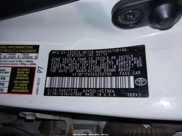 Aukcja sprzedaży 2013 Toyota Camry Se, vin: 4T1BF1FK5DU250799, numer aukcji: 46158988