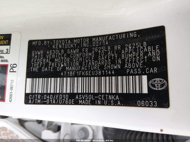 Продажа на аукционе авто 2014 Toyota Camry Le, vin: 4T1BF1FK6EU381144, номер лота: 46159004
