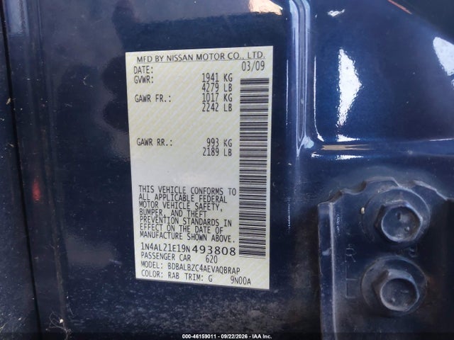 2009 Nissan Altima 2.5 S მანქანა იყიდება აუქციონზე, vin: 1N4AL21E19N493808, აუქციონის ნომერი: 46159011
