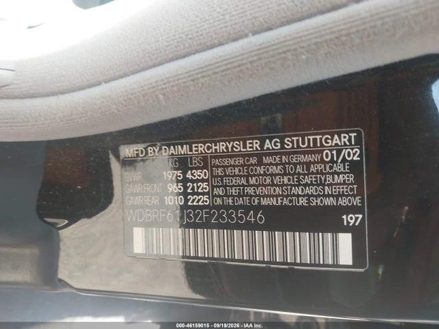 Aukcja sprzedaży 2002 Mercedes-benz C 240, vin: WDBRF61J32F233546, numer aukcji: 46159015