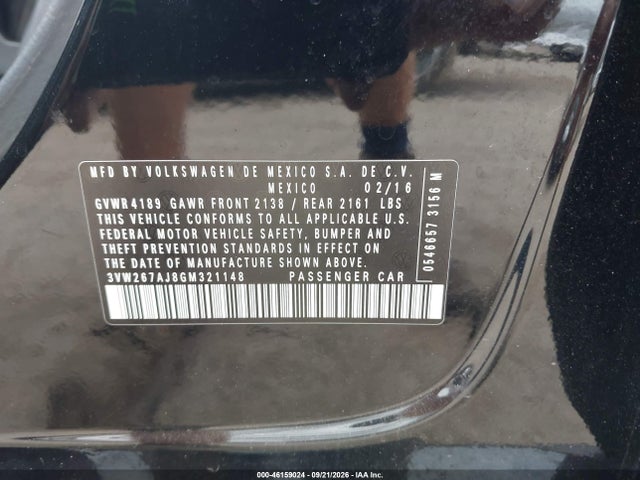 2016 Volkswagen Jetta 1.4t S მანქანა იყიდება აუქციონზე, vin: 3VW267AJ8GM321148, აუქციონის ნომერი: 46159024