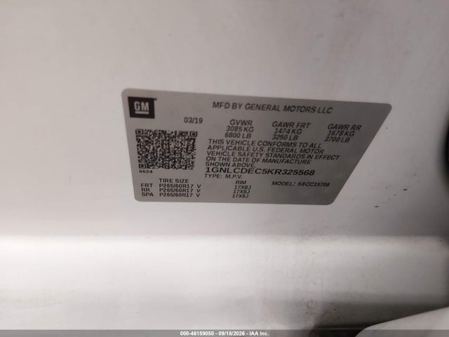 Aukcja sprzedaży 2019 Chevrolet Tahoe Commercial Fleet, vin: 1GNLCDEC5KR325568, numer aukcji: 46159050
