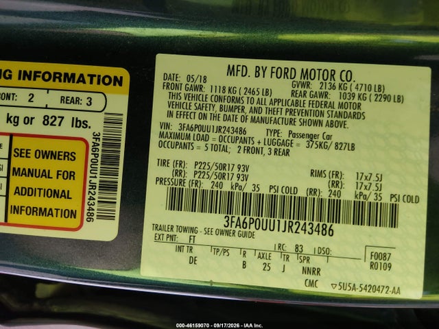 Aukcja sprzedaży 2018 Ford Fusion Hybrid S, vin: 3FA6P0UU1JR243486, numer aukcji: 46159070