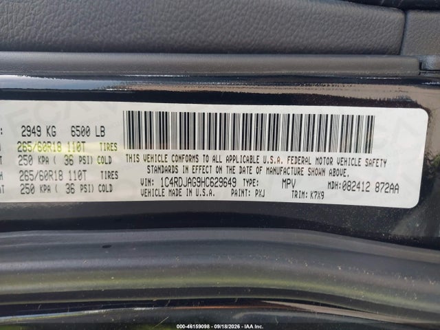 Aukcja sprzedaży 2017 Dodge Durango Sxt Awd, vin: 1C4RDJAG9HC629649, numer aukcji: 46159098