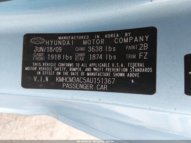 2010 Hyundai Accent Gs მანქანა იყიდება აუქციონზე, vin: KMHCM3AC5AU151367, აუქციონის ნომერი: 46159119