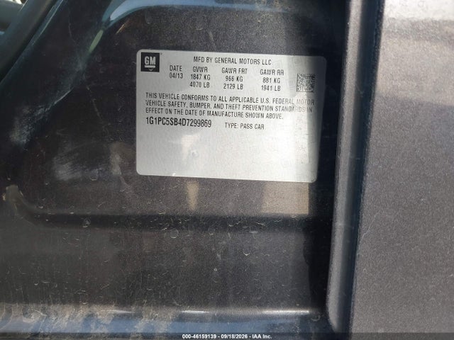 Продажа на аукционе авто 2013 Chevrolet Cruze 1lt Auto, vin: 1G1PC5SB4D7299869, номер лота: 46159139