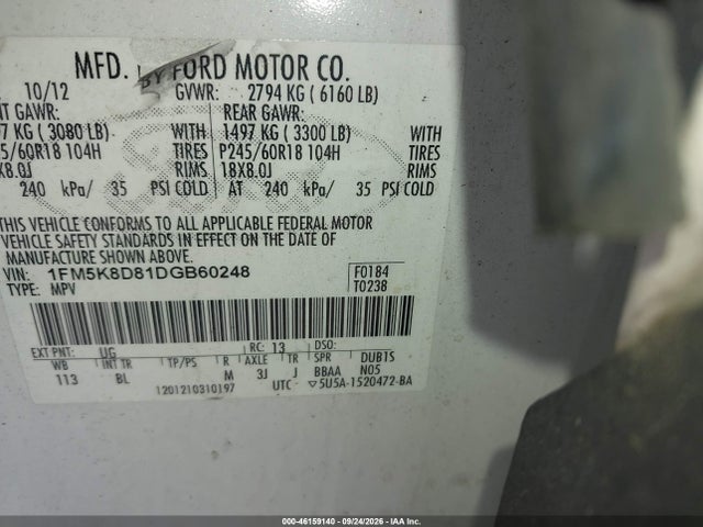 Aukcja sprzedaży 2013 Ford Explorer Xlt, vin: 1FM5K8D81DGB60248, numer aukcji: 46159140