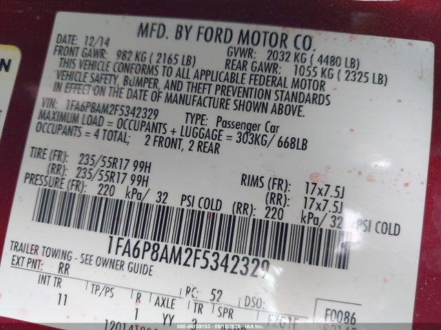 2015 Ford Mustang V6 მანქანა იყიდება აუქციონზე, vin: 1FA6P8AM2F5342329, აუქციონის ნომერი: 46159153