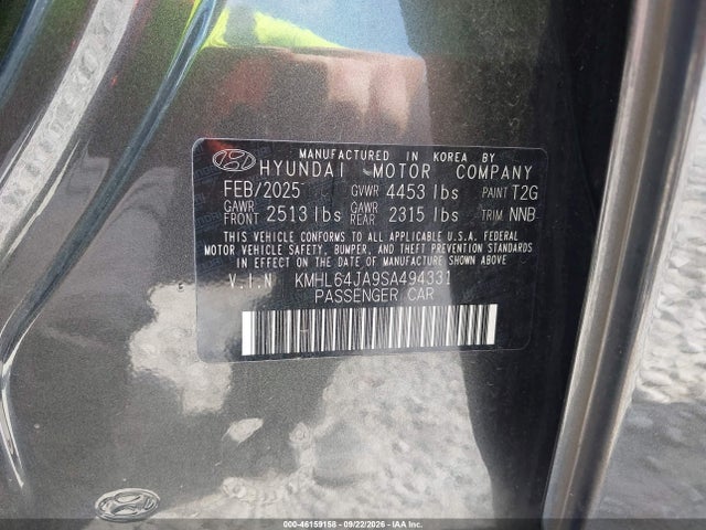 Продажа на аукционе авто 2025 Hyundai Sonata Sel, vin: KMHL64JA9SA494331, номер лота: 46159158