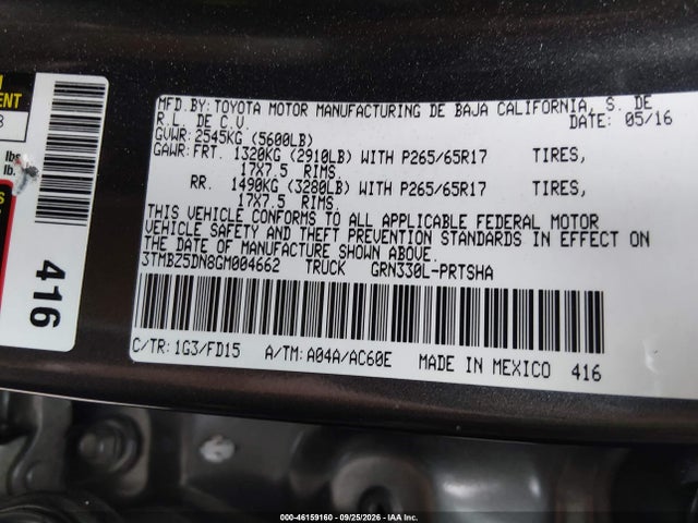 Продажа на аукционе авто 2016 Toyota Tacoma Trd Sport, vin: 3TMBZ5DN8GM004662, номер лота: 46159160