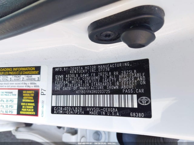 Aukcja sprzedaży 2017 Toyota Camry Hybrid Xle, vin: 4T1BD1FK0HU203725, numer aukcji: 46159161