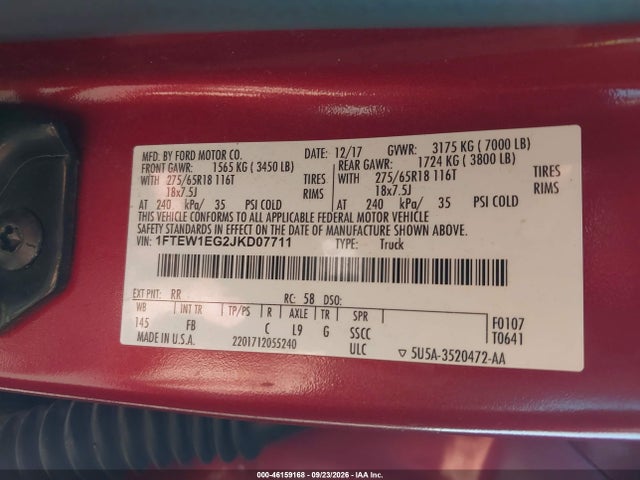 Aukcja sprzedaży 2018 Ford F-150 Xlt, vin: 1FTEW1EG2JKD07711, numer aukcji: 46159168