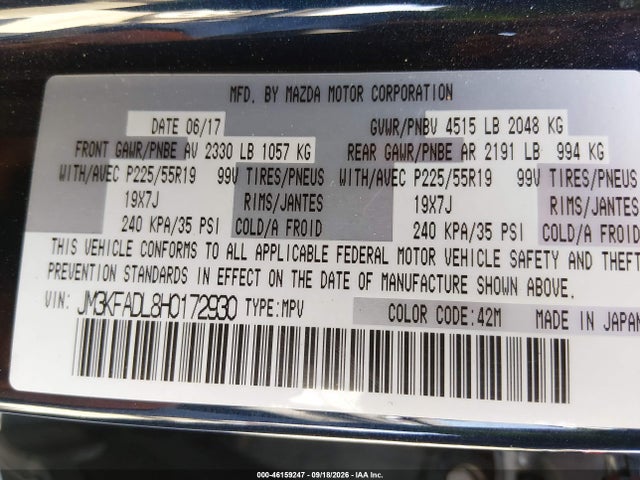 Auction sale of the 2017 Mazda Cx-5 Grand Touring, vin: JM3KFADL8H0172930, lot number: 46159247